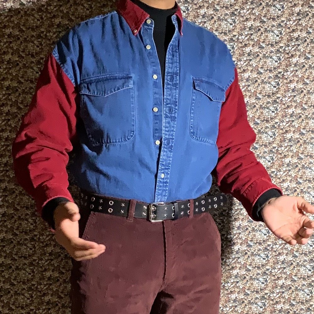 Red Corduroy Denim Long Sleeve TShirt